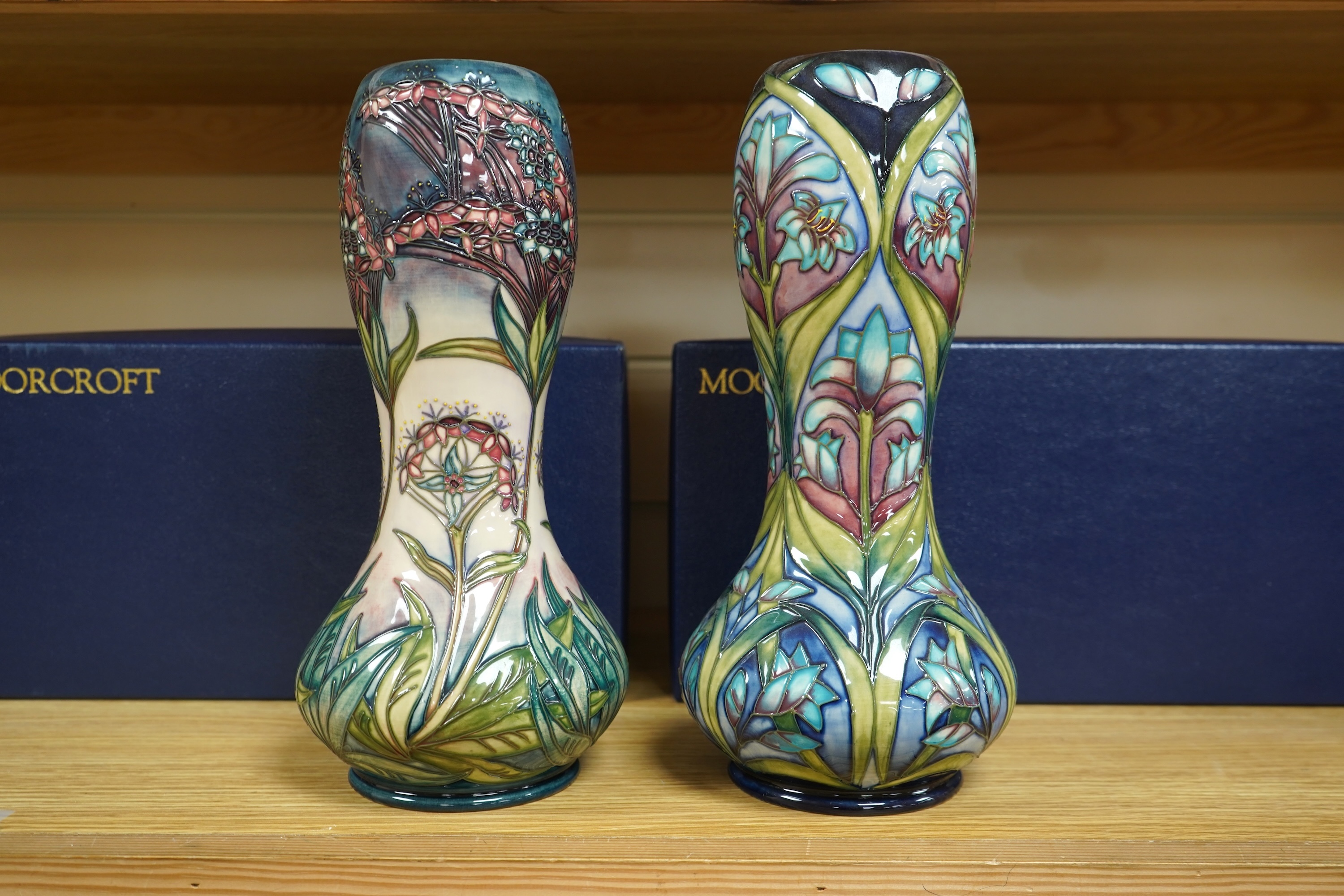 Two Moorcroft vases: ‘Cleopatra’ and ‘Gypsy’ patterns, boxed
